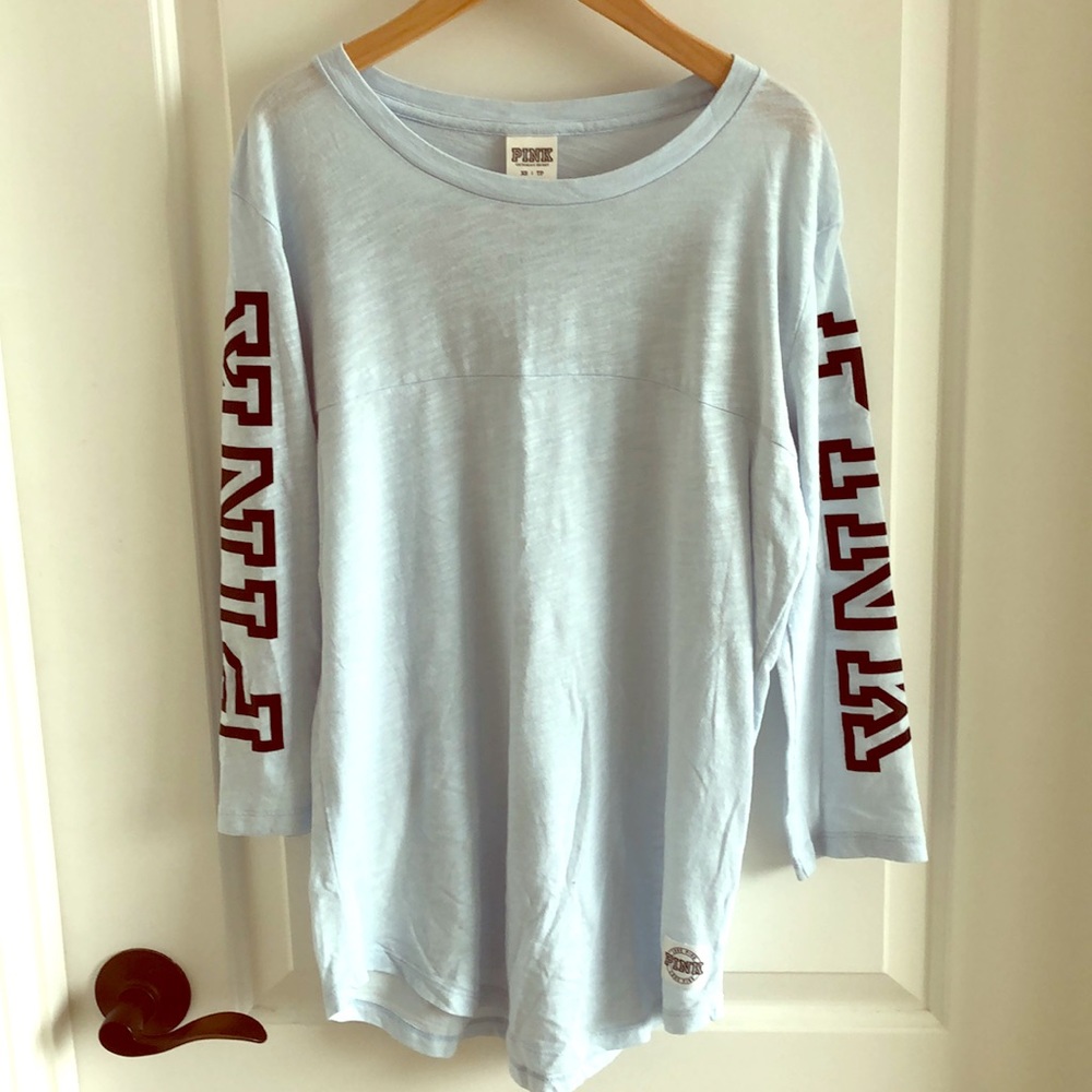 PINK 3/4 sleeved light blue t-shirt